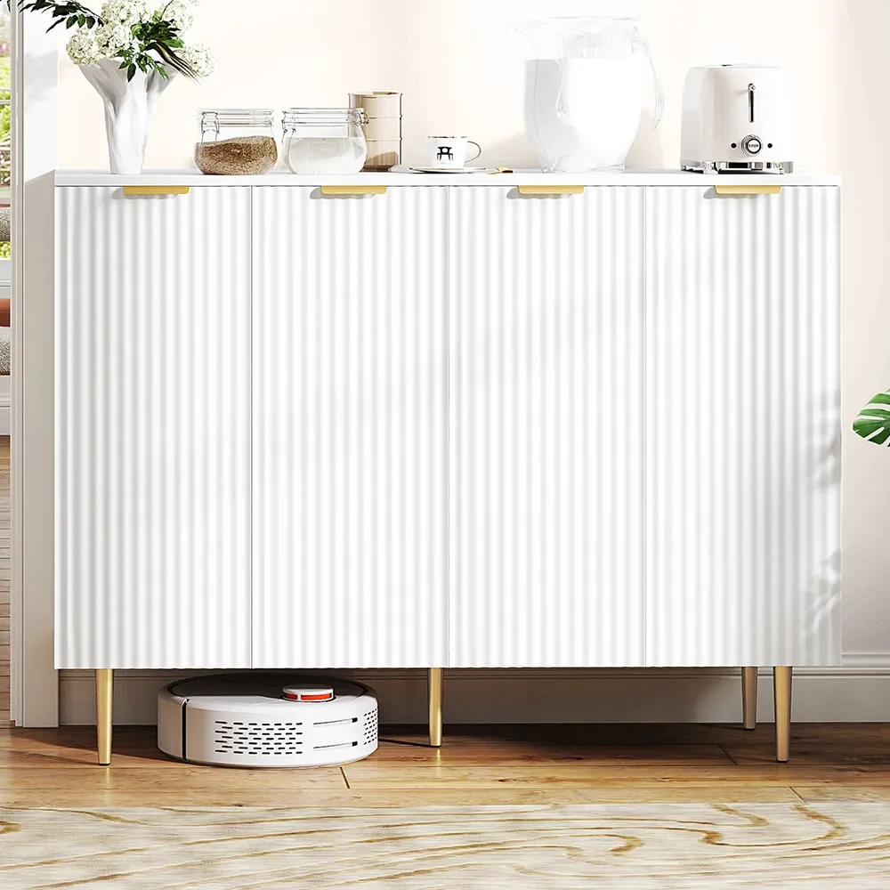 4 Door Storage Cabinet with Adjustable Shelf - White