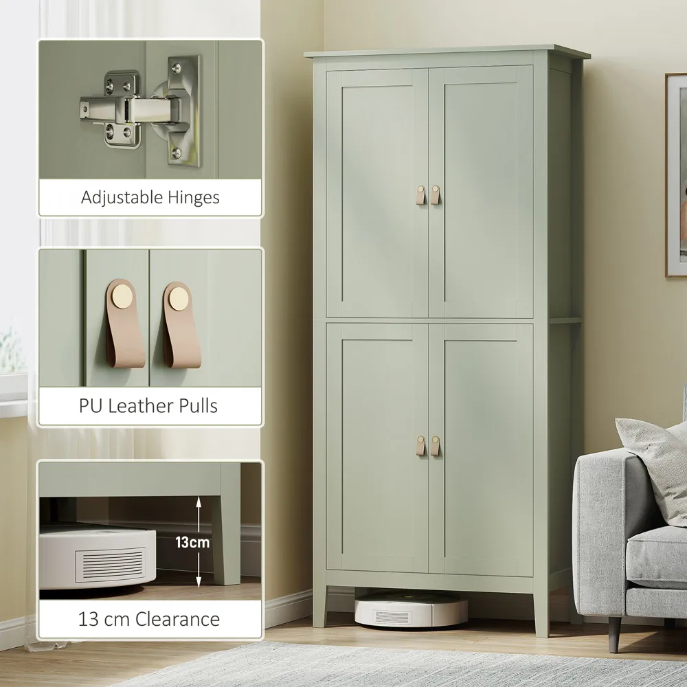 4 Door Tall Pantry Storage Cabinet with LED Light - Green