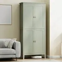 4 Door Tall Pantry Storage Cabinet with LED Light - Green