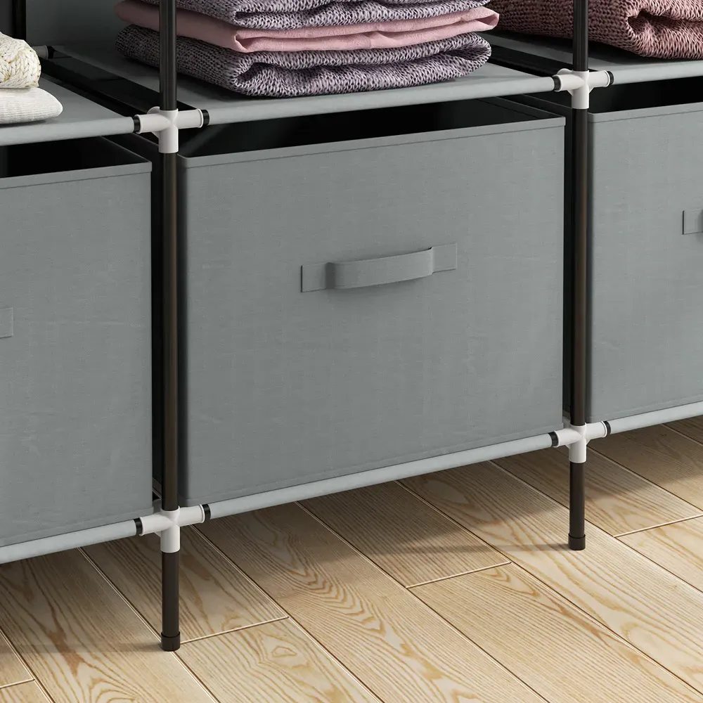 4 Drawer 8 Shelf Foldable Fabric Wardrobe - Grey