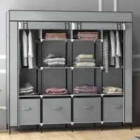 4 Drawer 8 Shelf Foldable Fabric Wardrobe - Grey