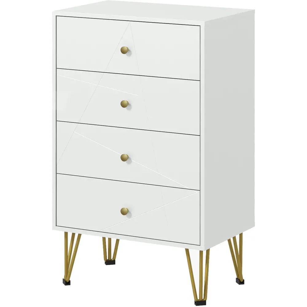 4 Drawer Chest of Drawers with Hairpin Legs - White, MDF