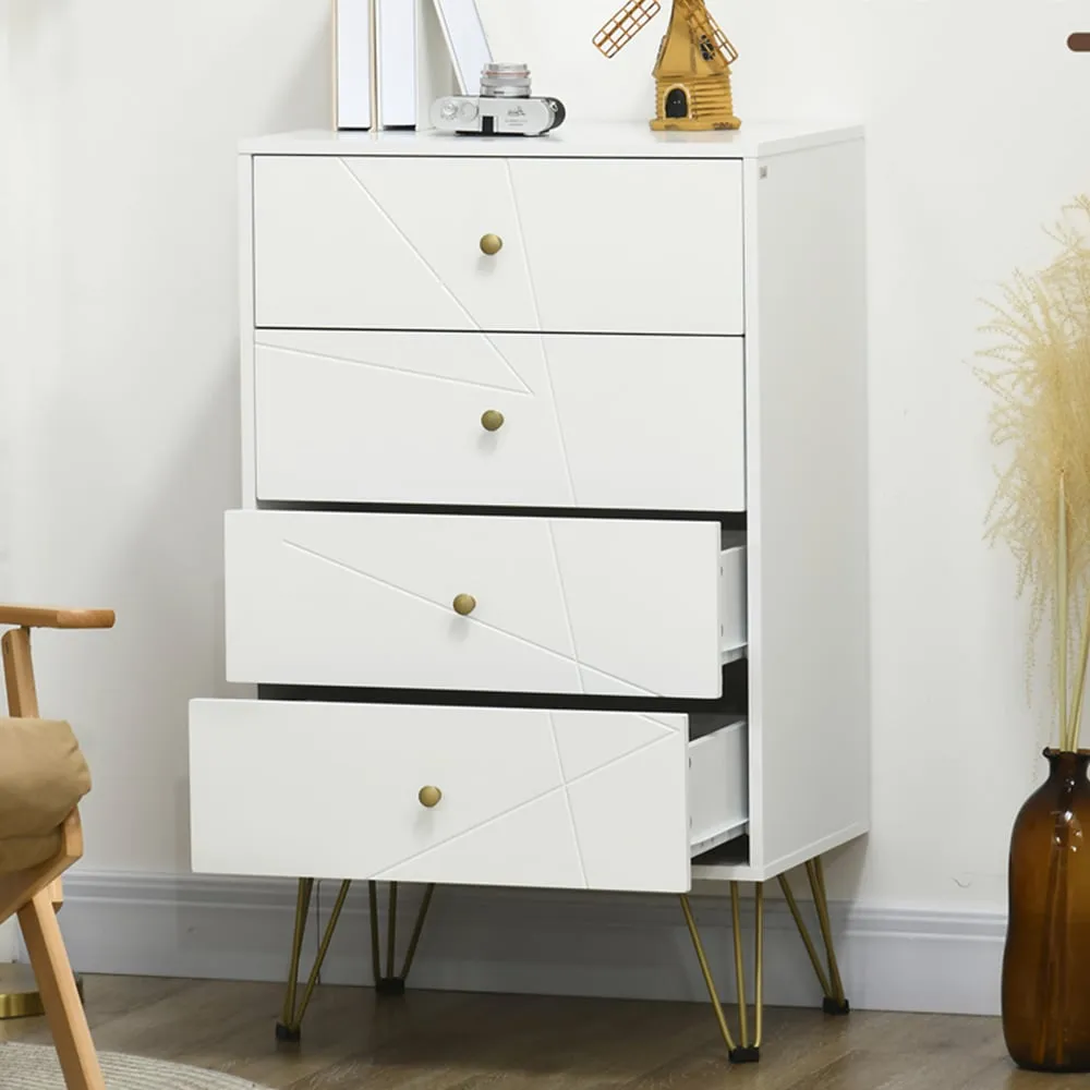 4 Drawer Chest of Drawers with Hairpin Legs - White, MDF