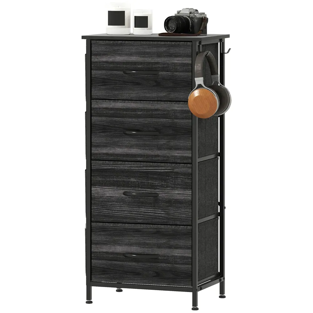 4 Drawer Chest of Drawers with Pockets - Black, Fabric