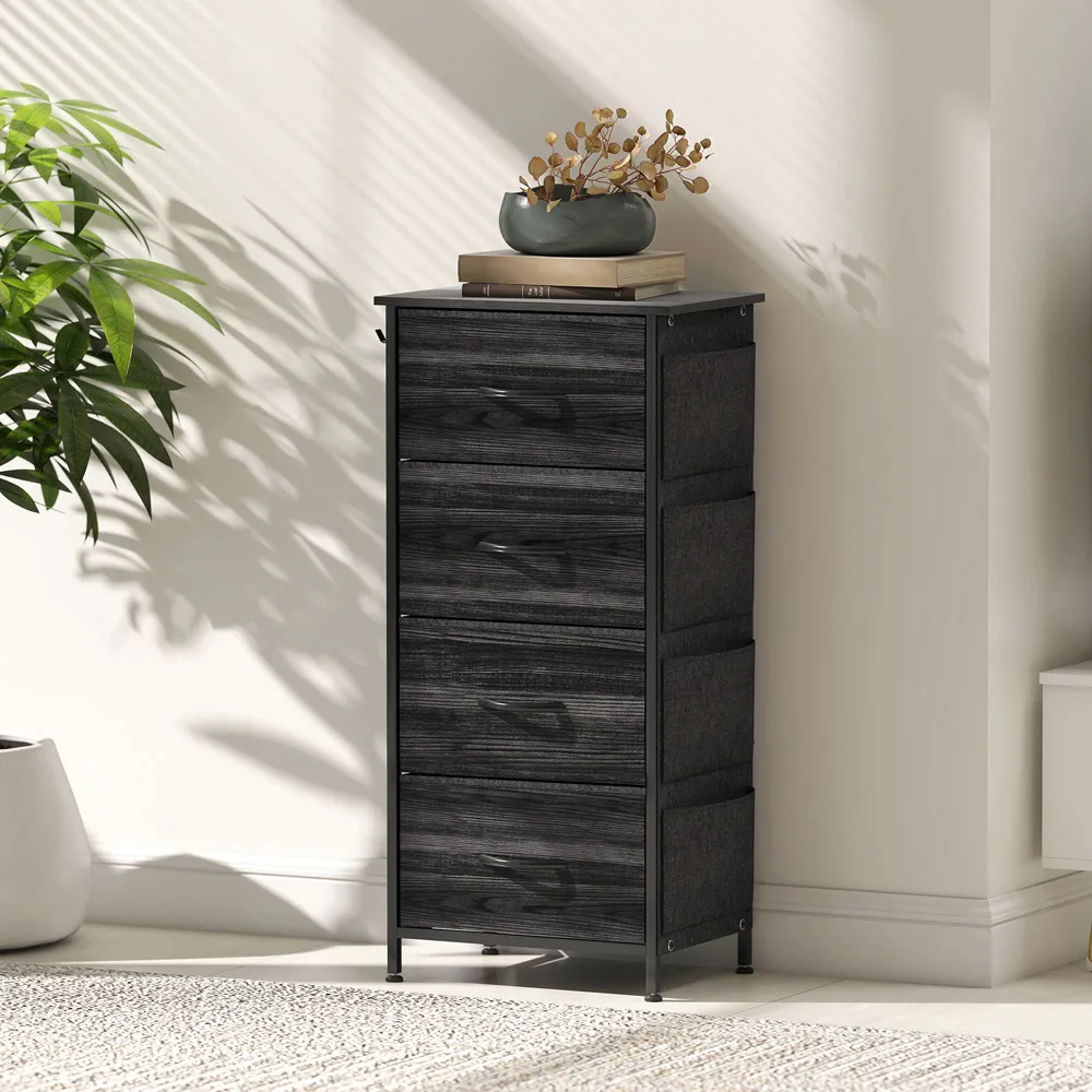 4 Drawer Chest of Drawers with Pockets - Black, Fabric