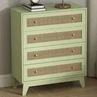 4 Drawer Chest of Drawers with Rattan Panels - Green, Particle Board