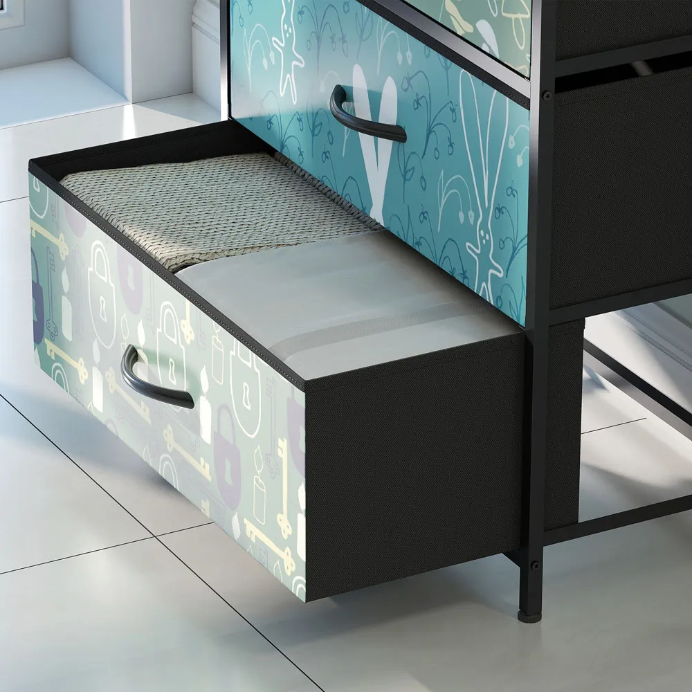 4 Drawer Chest of Drawers with Shelf - Blue, Fabric