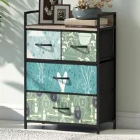 4 Drawer Chest of Drawers with Shelf - Blue, Fabric