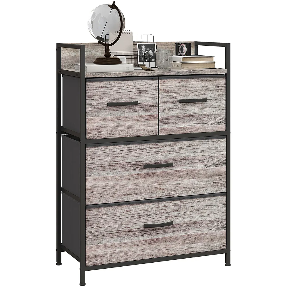 4 Drawer Chest of Drawers with Shelf - Grey, Wood Effect