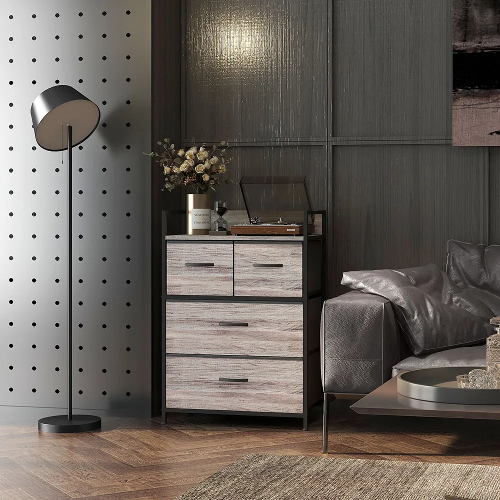 4 Drawer Chest of Drawers with Shelf - Grey, Wood Effect