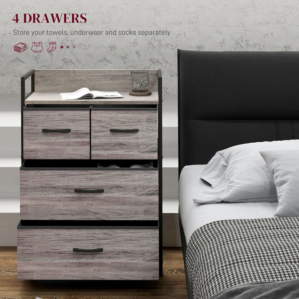 4 Drawer Chest of Drawers with Shelf - Grey, Wood Effect