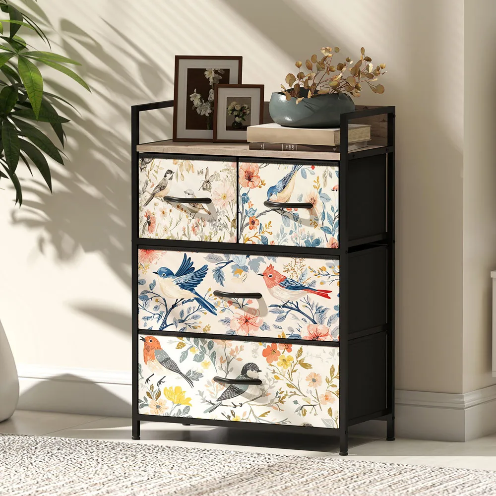 4 Drawer Chest of Drawers with Shelf - White, Fabric