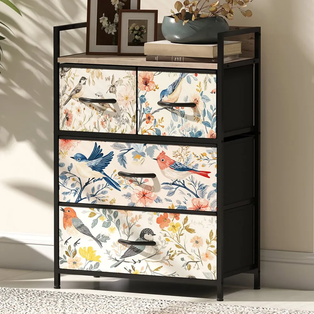 4 Drawer Chest of Drawers with Shelf - White, Fabric