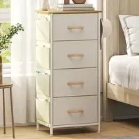 4-Drawer Chest of Drawers with Side Pockets - Beige, Fabric
