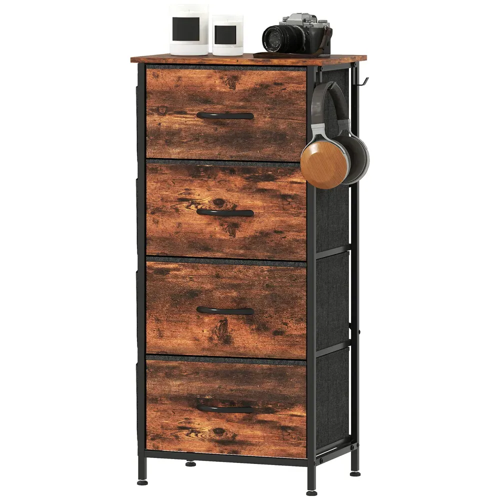 4 Drawer Chest of Drawers with Side Pockets - Brown, Fabric