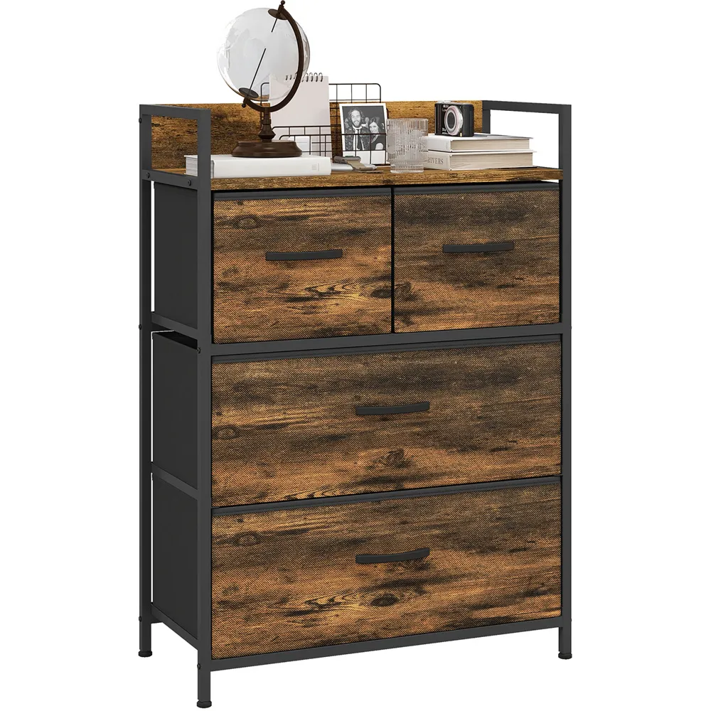 4 Drawer Chest with Top Shelf - Brown, Wood Effect
