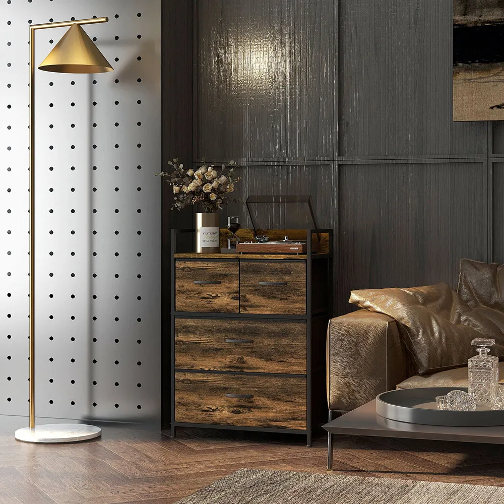 4 Drawer Chest with Top Shelf - Brown, Wood Effect