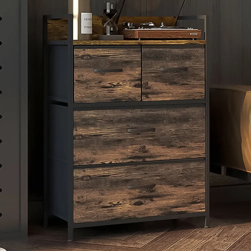 4 Drawer Chest with Top Shelf - Brown, Wood Effect image