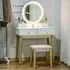 4 Drawer Dressing Table Set with LED Mirror and Stool - White