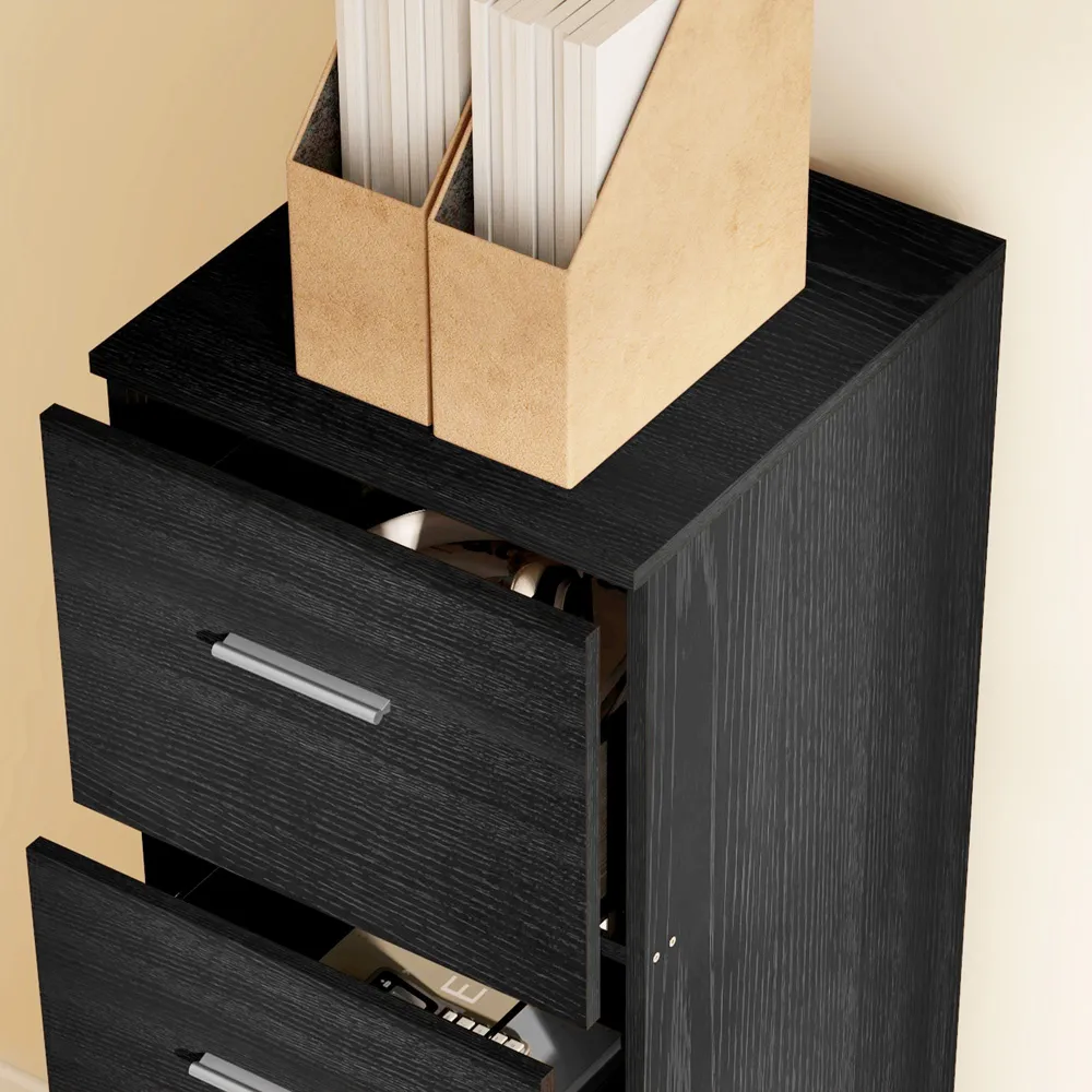 4 Drawer File Cabinet with Lock - Black, Wood Effect