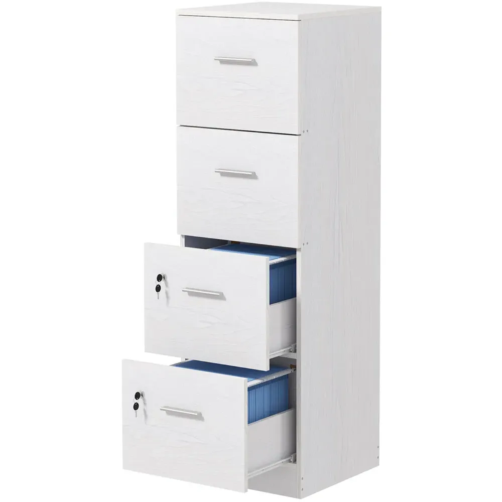 4 Drawer File Cabinet with Lock - White, Ash Wood Effect