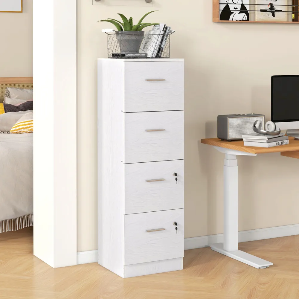 4 Drawer File Cabinet with Lock - White, Ash Wood Effect