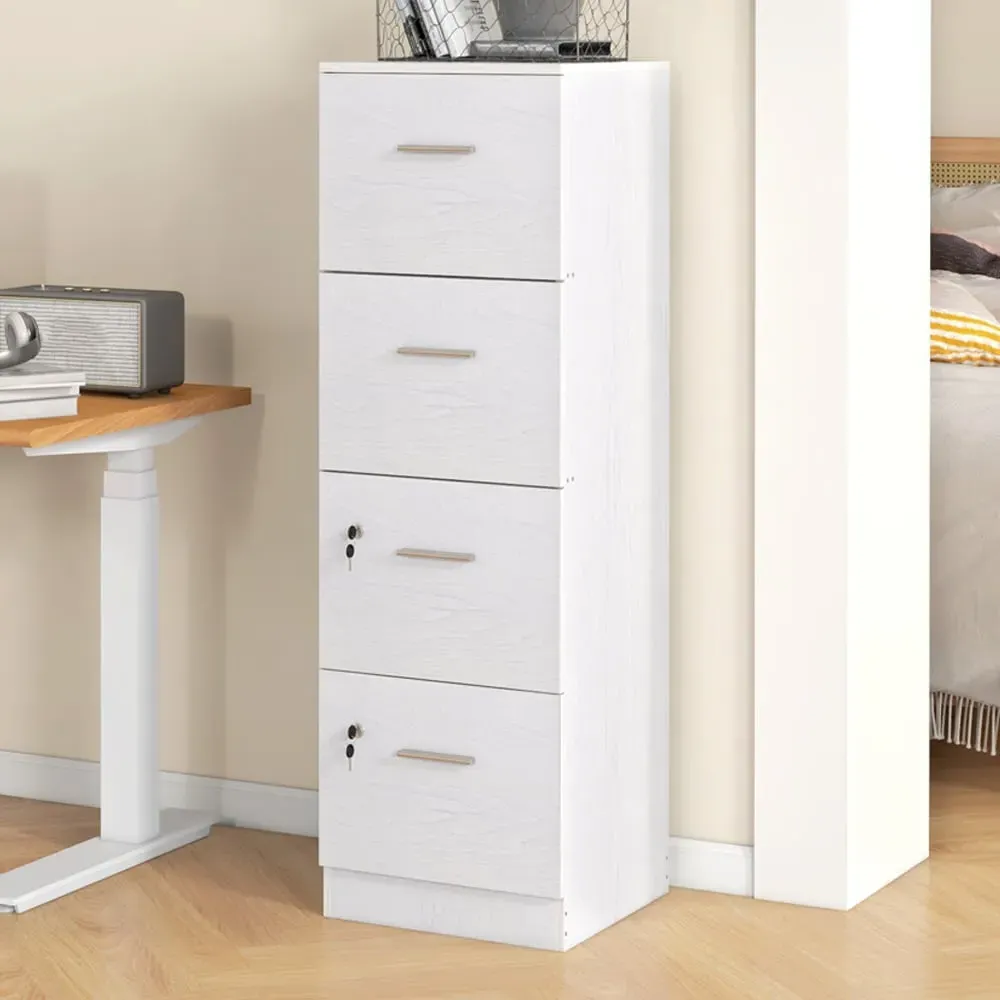 4 Drawer File Cabinet with Lock - White, Ash Wood Effect