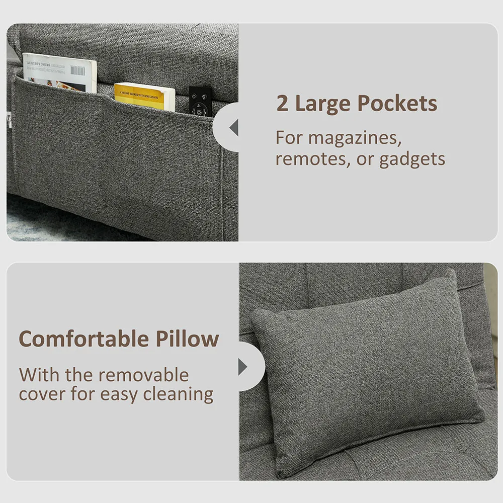 4-in-1 Pull Out Sleeper Chair Bed with Pockets - Charcoal Grey