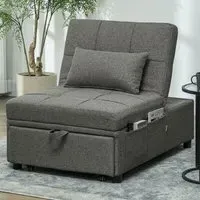 4-in-1 Pull Out Sleeper Chair Bed with Pockets - Charcoal Grey