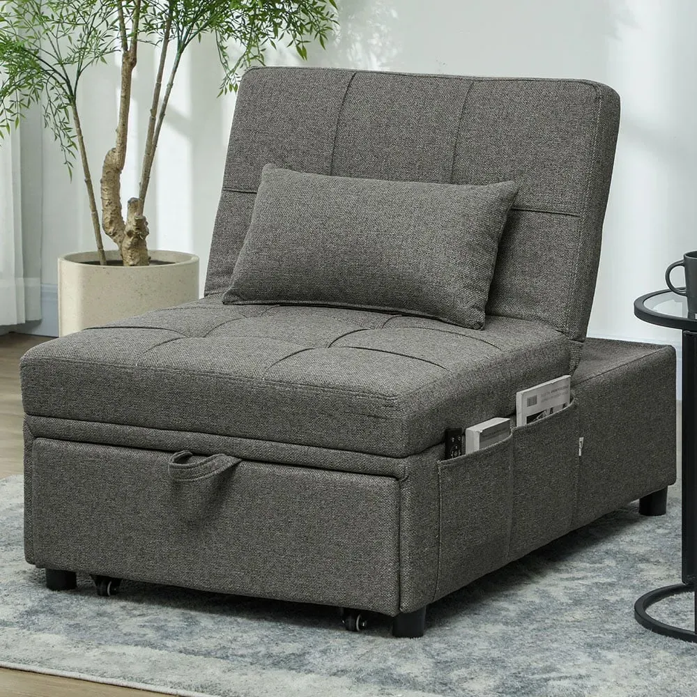 4-in-1 Pull Out Sleeper Chair Bed with Pockets - Charcoal Grey image