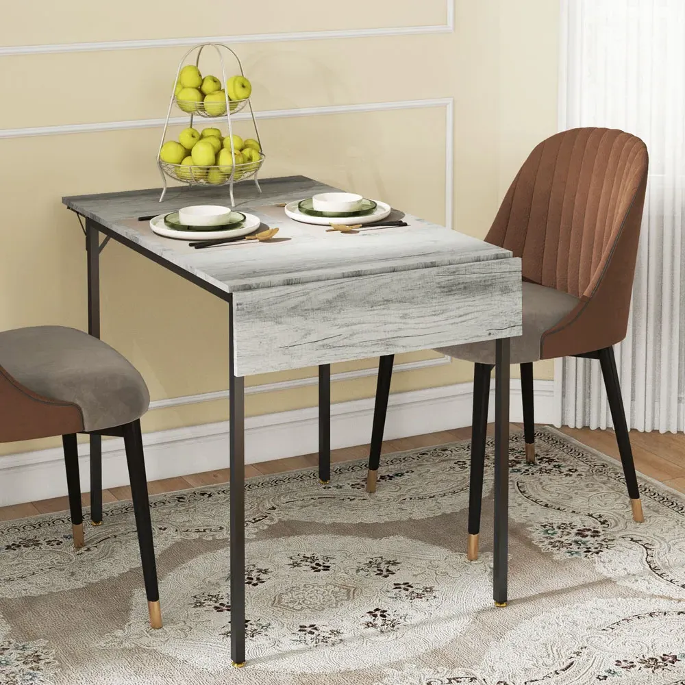 4-Seater Drop Leaf Dining Table - Grey