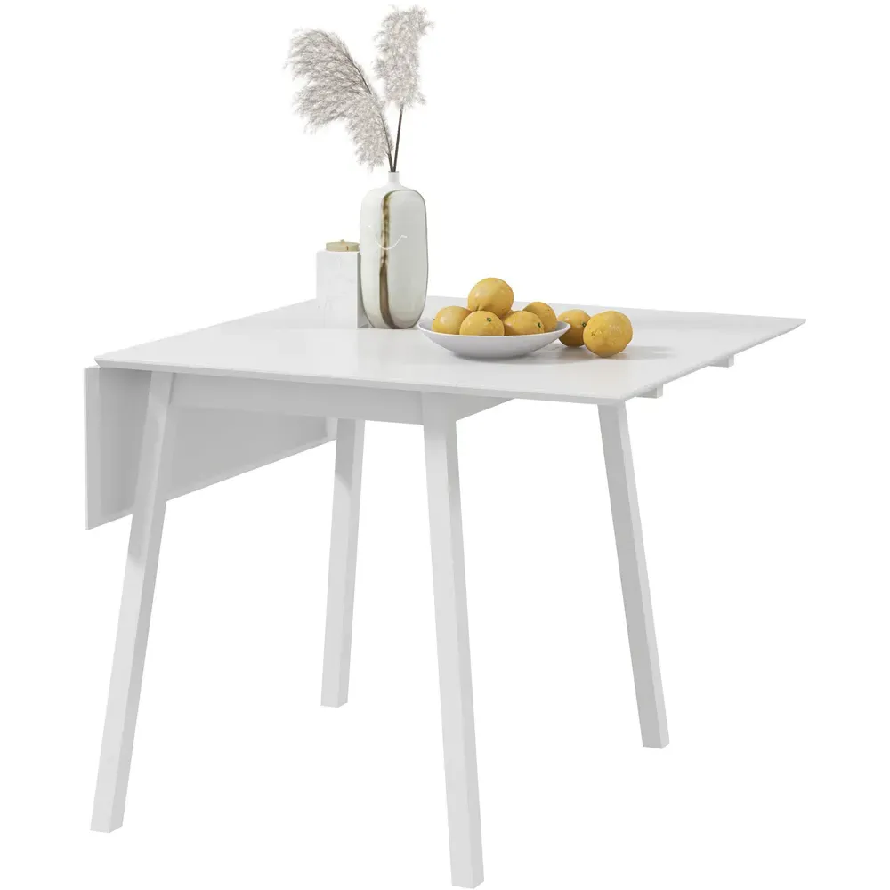 4-Seater Drop Leaf Dining Table - White, Pine Wood
