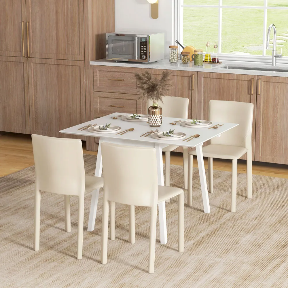 4-Seater Drop Leaf Dining Table - White, Pine Wood