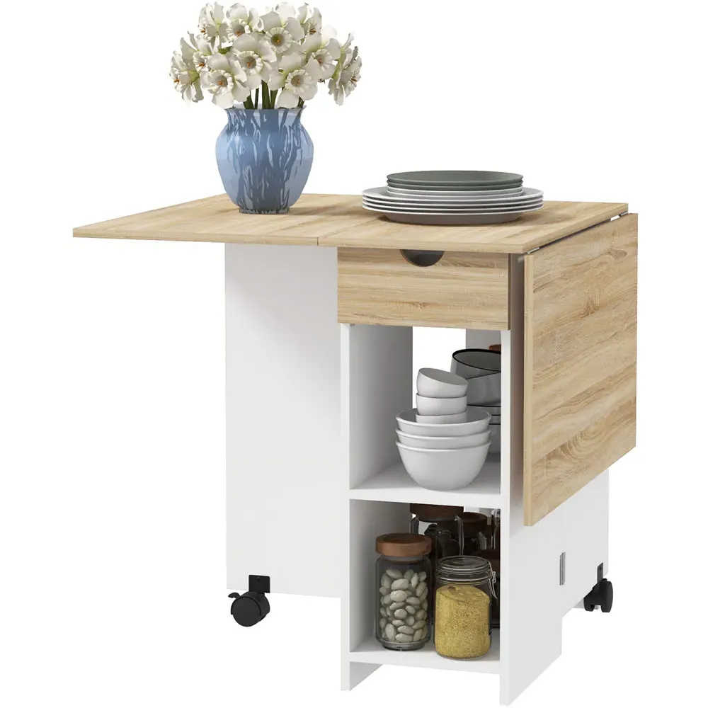 4-Seater Drop Leaf Dining Table with Storage - Oak