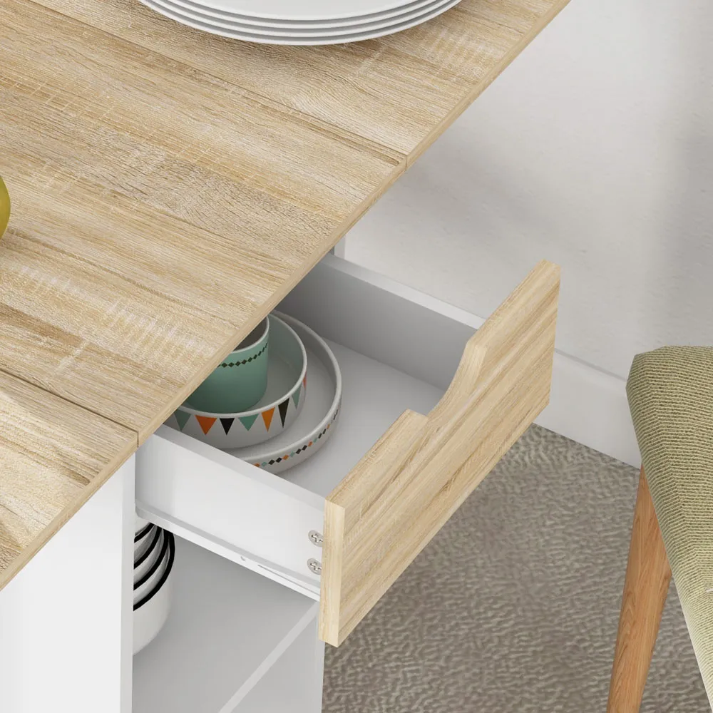 4-Seater Drop Leaf Dining Table with Storage - Oak