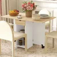 4-Seater Drop Leaf Dining Table with Storage - Oak