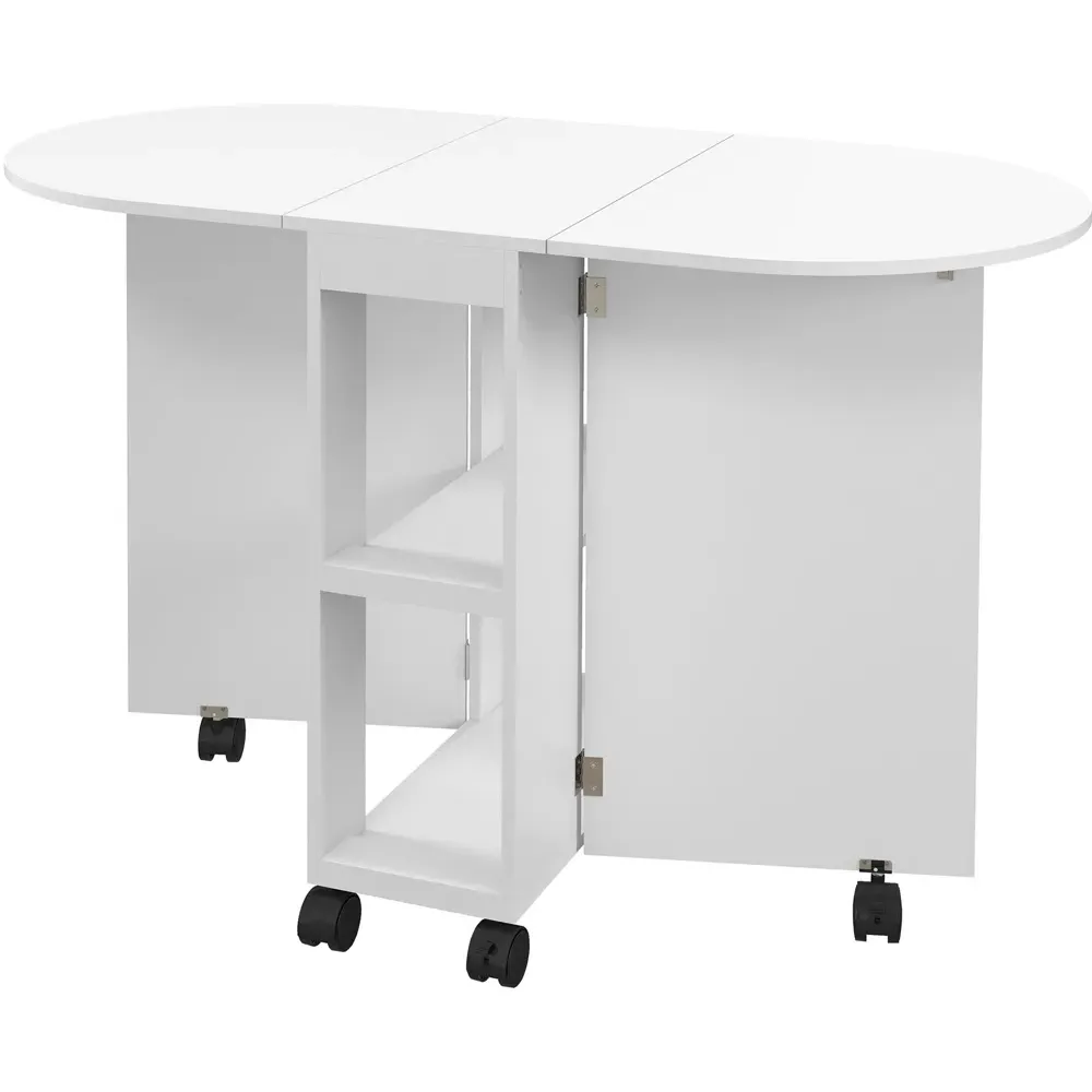 4-Seater Drop Leaf Dining Table with Storage - White