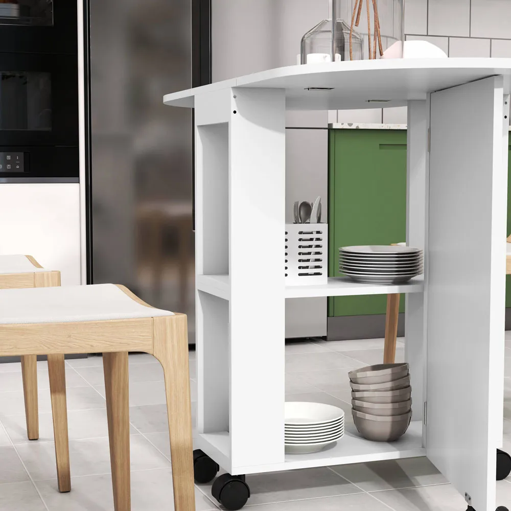 4-Seater Drop Leaf Dining Table with Storage - White