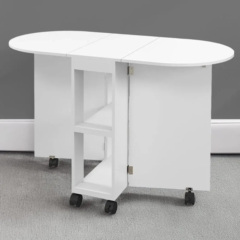 4-Seater Drop Leaf Dining Table with Storage - White