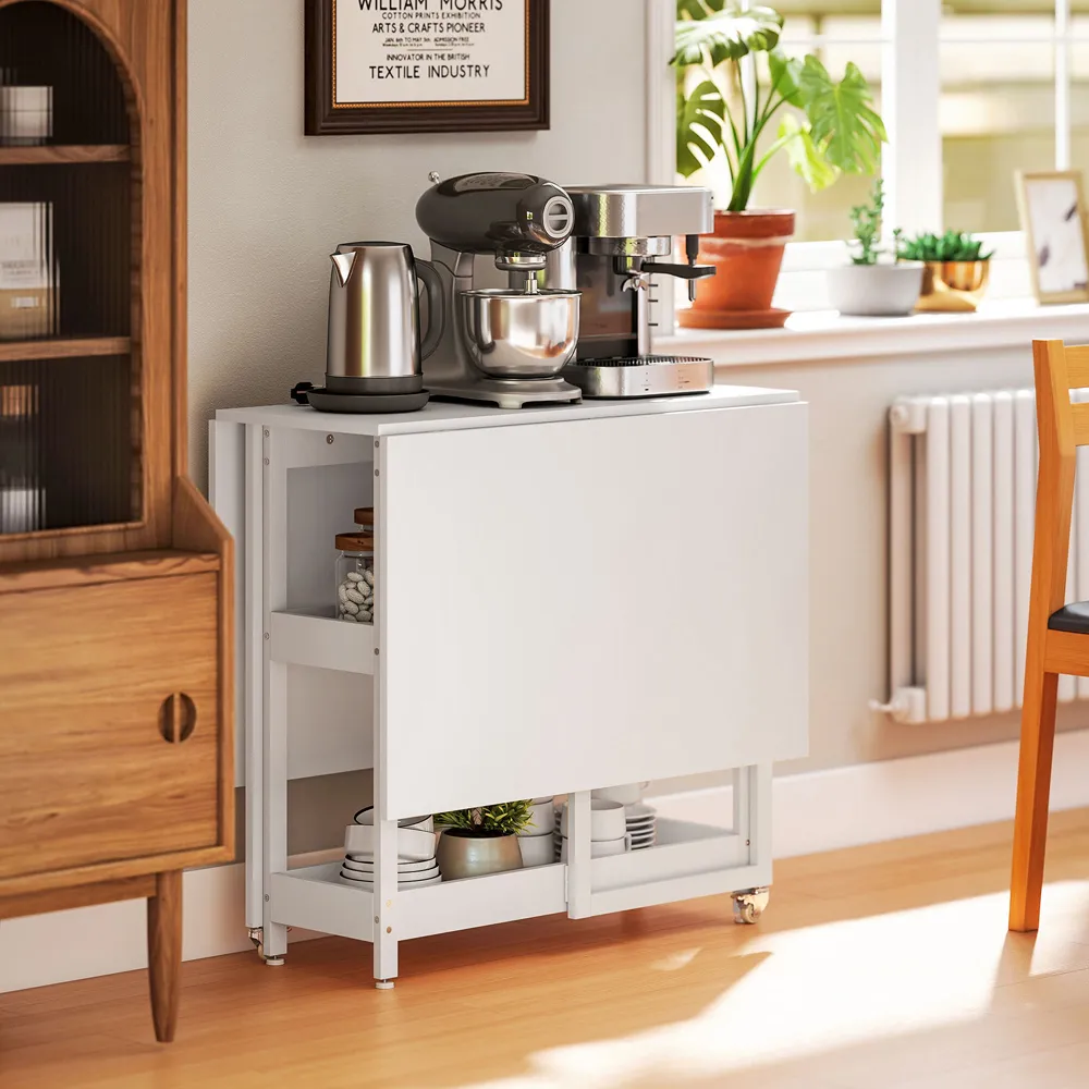 4-Seater Drop Leaf Dining Table with Storage - White