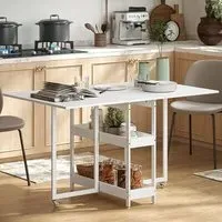 4-Seater Drop Leaf Dining Table with Storage - White