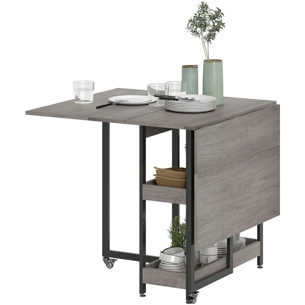 4-Seater Foldable Dining Table with Storage - Grey
