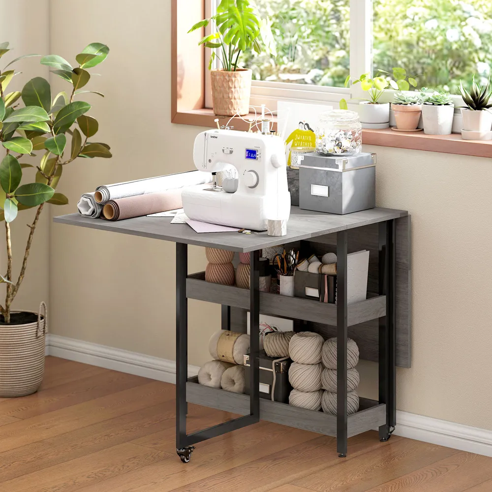 4-Seater Foldable Dining Table with Storage - Grey