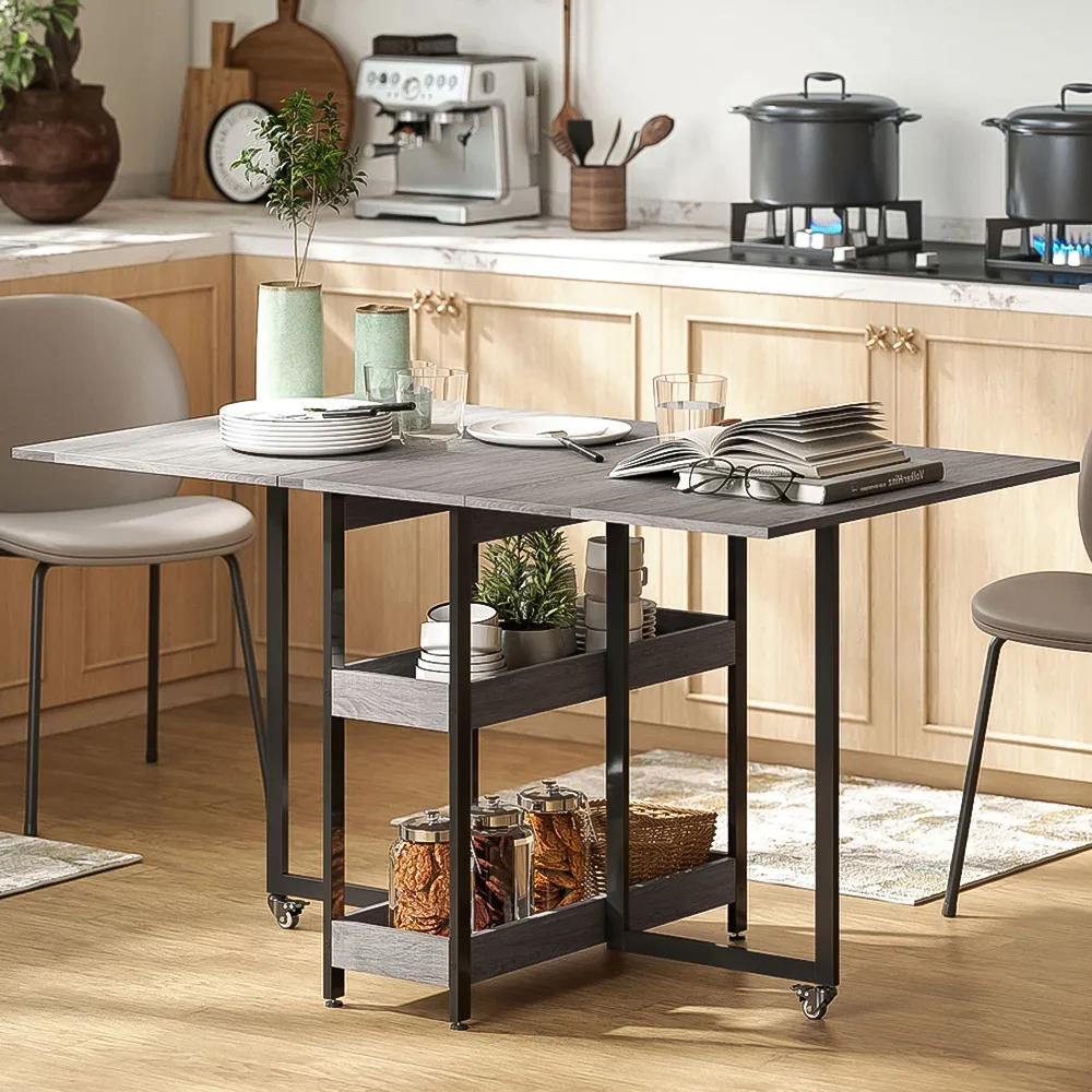 4-Seater Foldable Dining Table with Storage - Grey