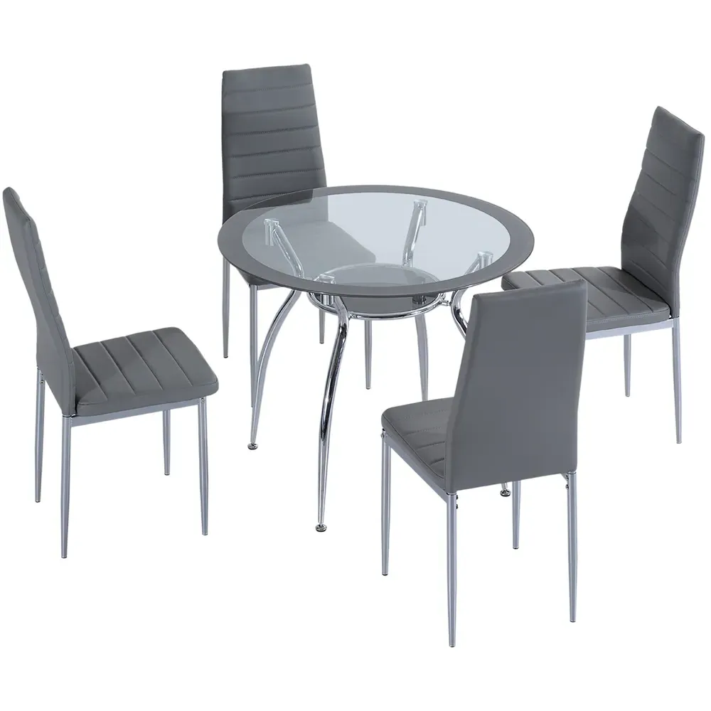 4 Seater Round Dining Table Set - Grey