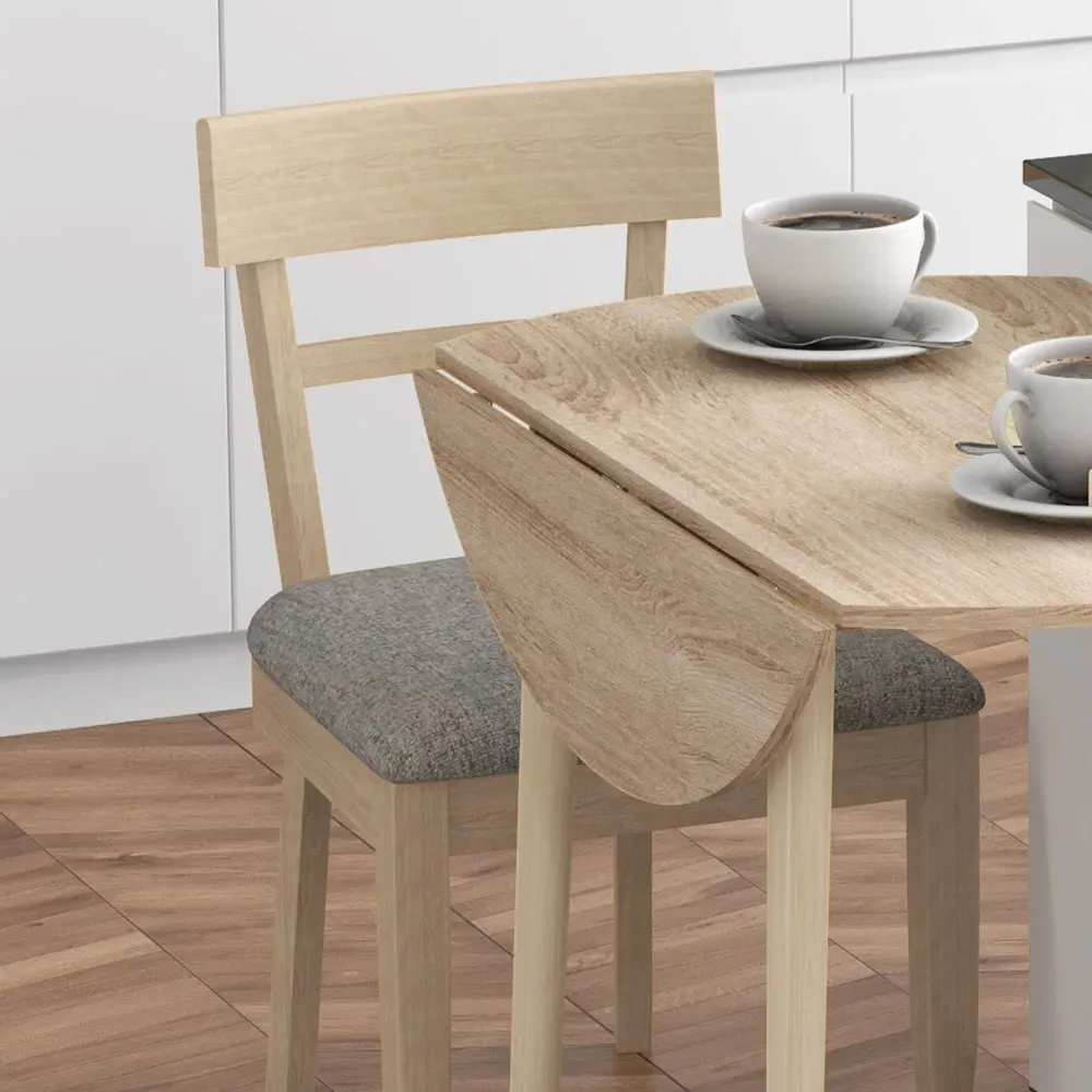 4-Seater Round Drop Leaf Dining Table - Natural