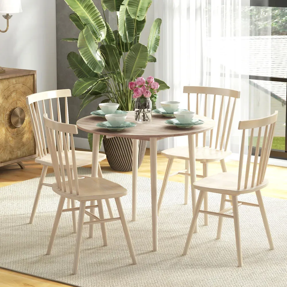 4-Seater Round Drop Leaf Dining Table - Natural