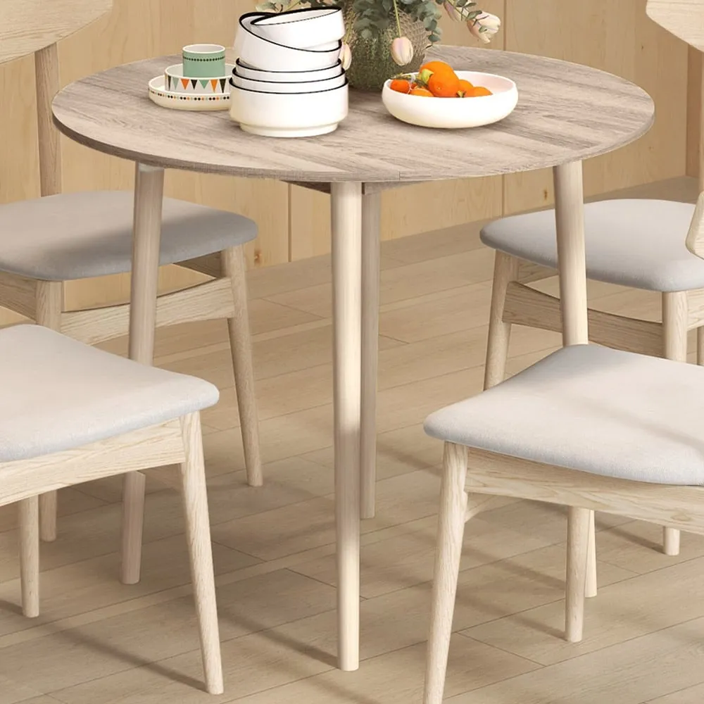 4-Seater Round Drop Leaf Dining Table - Natural image