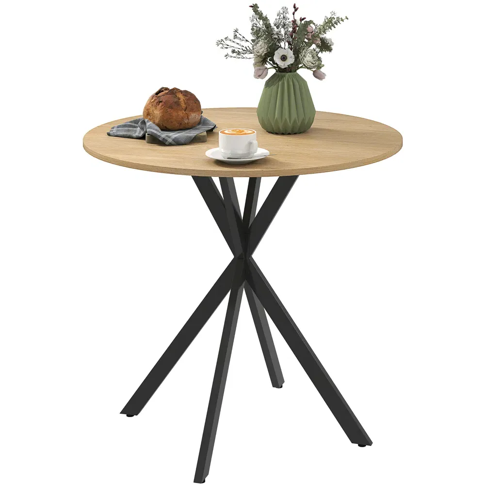 4 Seater Round Industrial Dining Table with Steel Legs - Oak