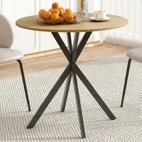 4 Seater Round Industrial Dining Table with Steel Legs - Oak